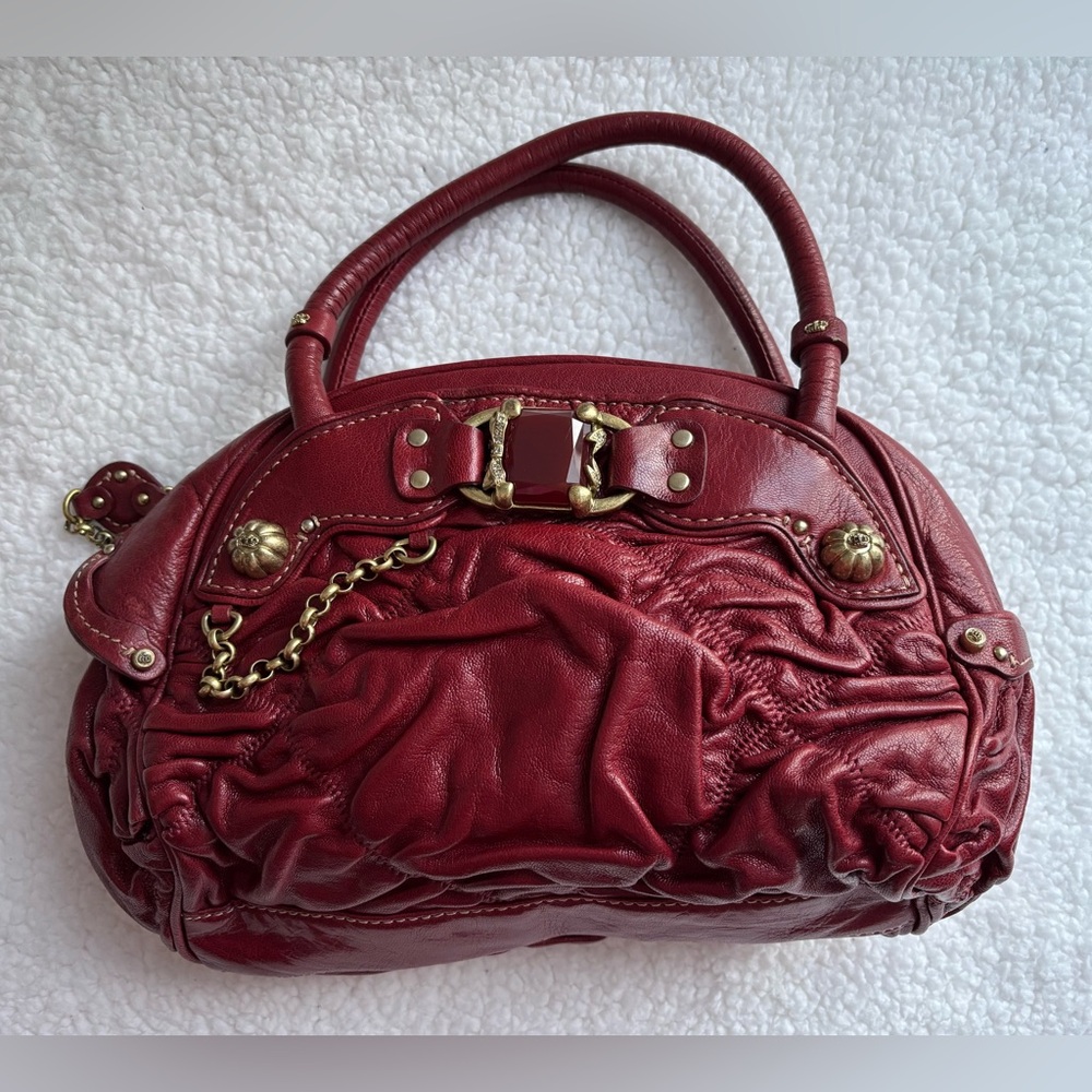 Juicy Couture RARE Baroque Red Riot Leather Handbag Girly Ruffles Garnet Purse